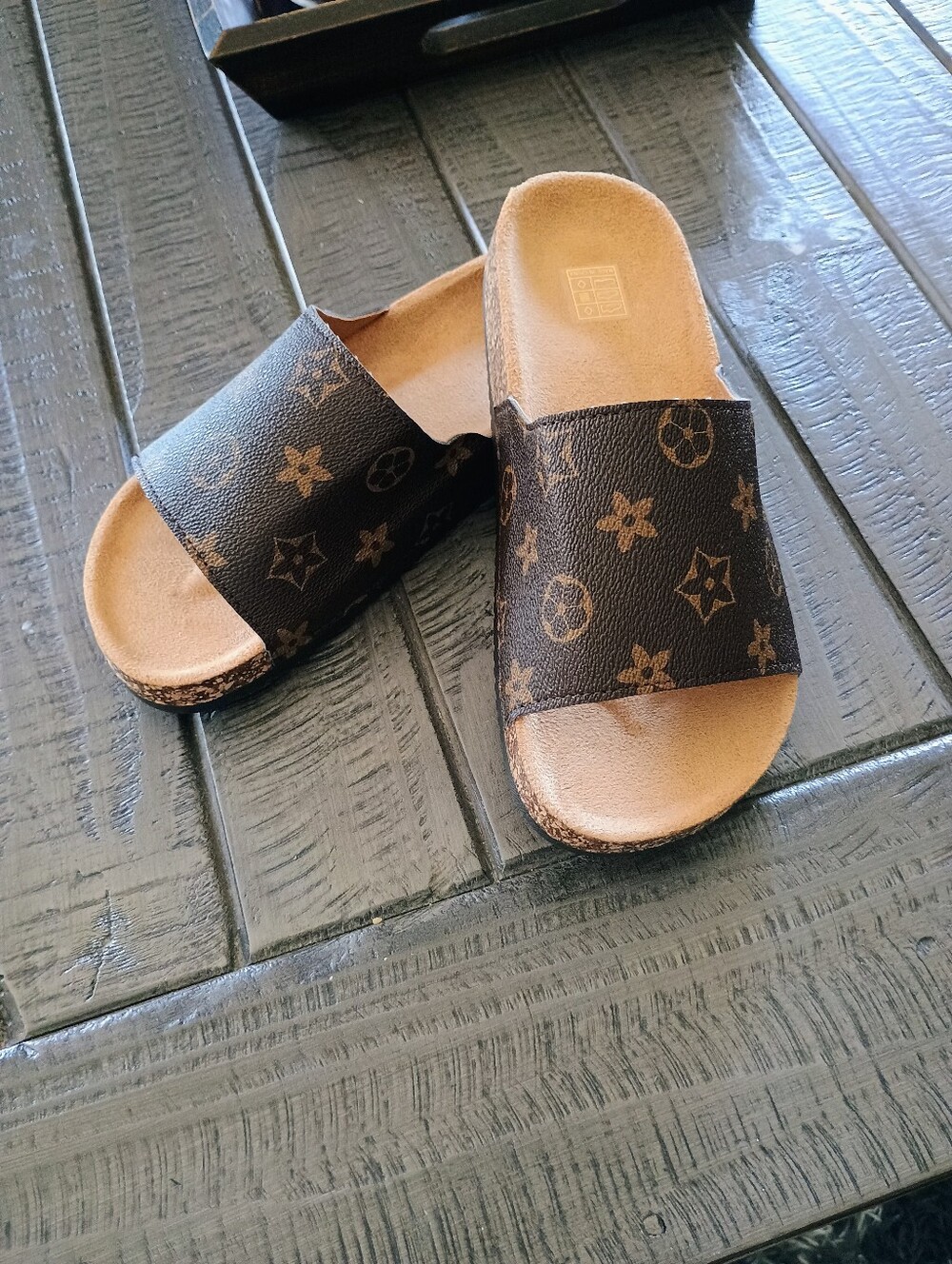 Monogram Slide Sandals in Brown NEW